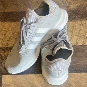 Adidas Light Gray Running Shoes with White Stripes